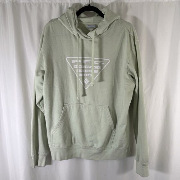 Columbia PFG Hoodie Men's Medium Light Green Pockets Pullover Drawstring - Picture 1 of 11